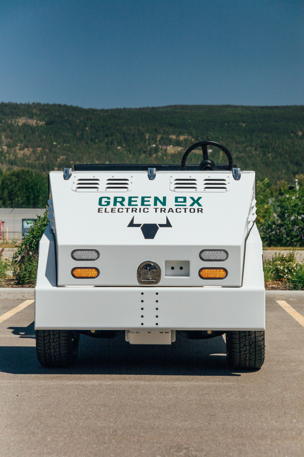 The Hallor Green Ox electric tractor, front view