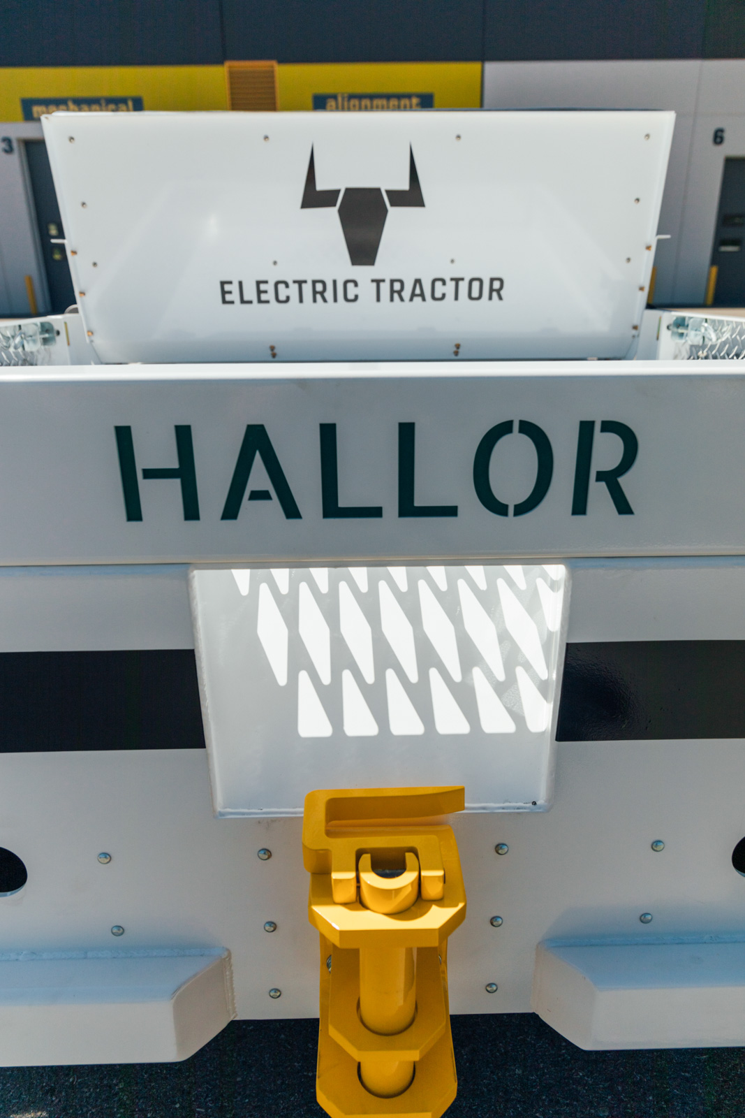 HALLOR branding and tow hitch on the Green Ox